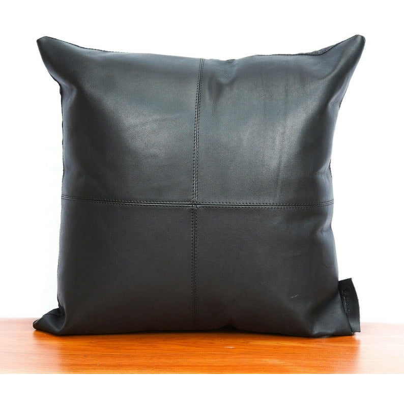 Genuine Leather Patchwork Cushion Cover Pillow Dark