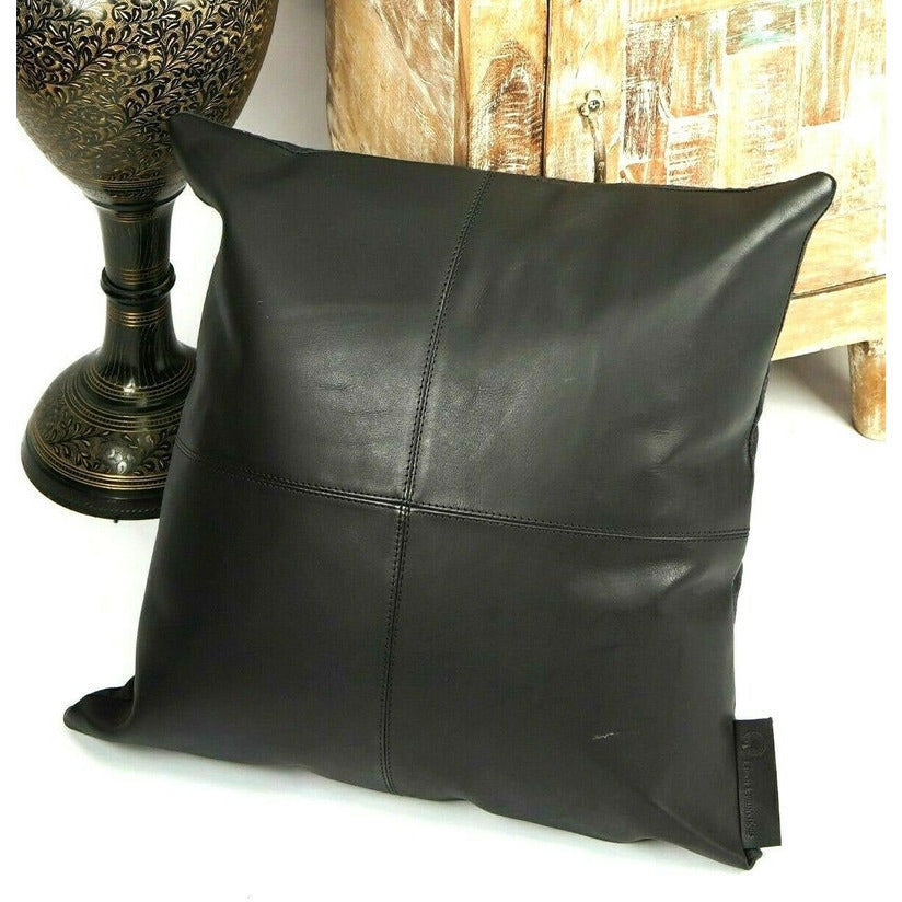 Genuine Leather Patchwork Cushion Cover Pillow Dark