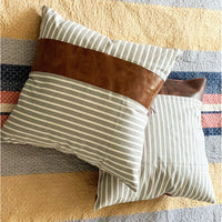 Genuine Leather Patchwork Cushion Cover Pillow Tan