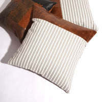 Genuine Leather Patchwork Cushion Tan Pillow Cover