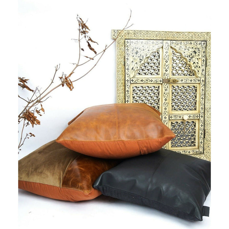 Genuine Leather Patchwork Cushion