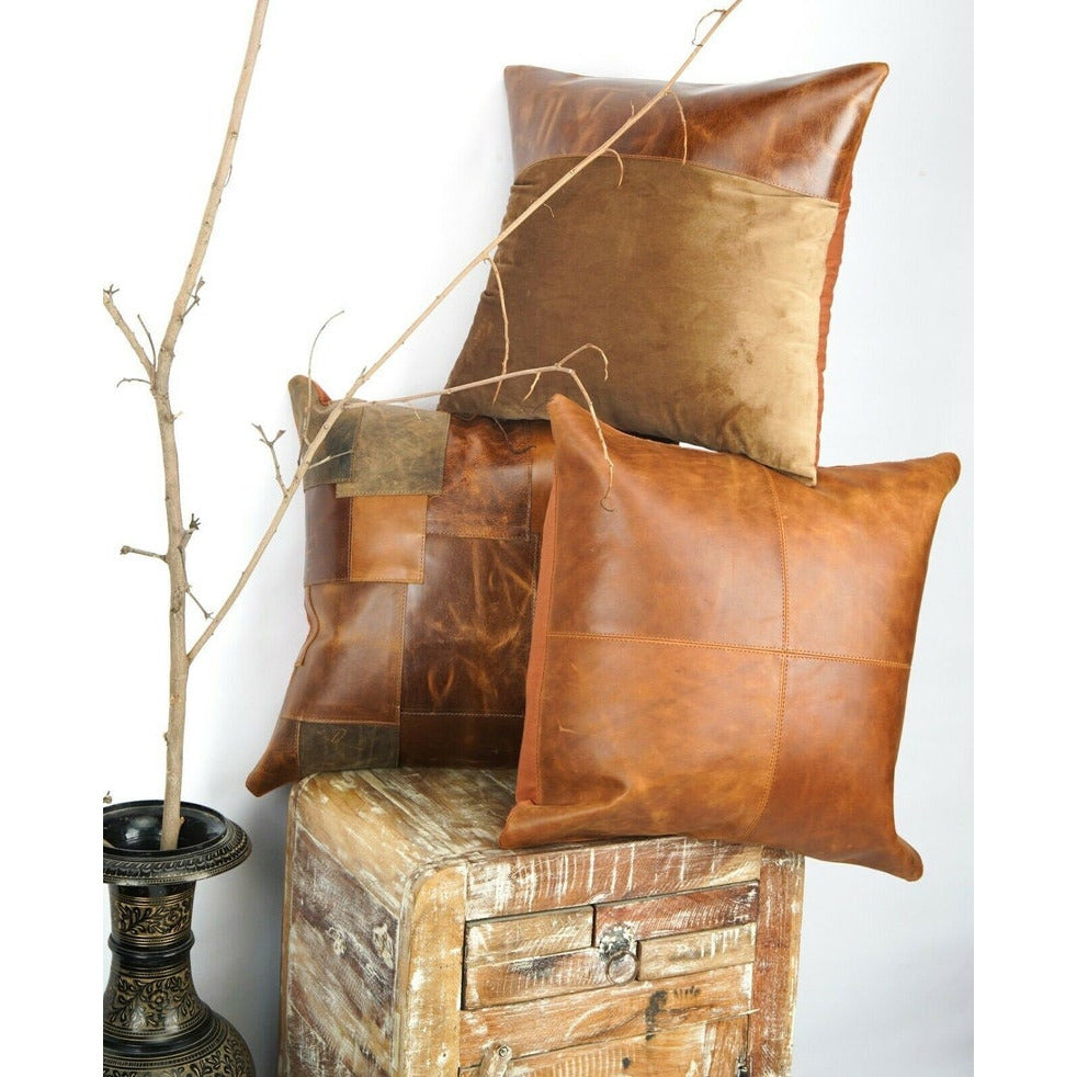 Genuine Leather Patchwork Cushion