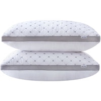 Luxury Bamboo Cooling Twin pack plush down like pillows with 2 bonus quilted waterproof pillow protectors