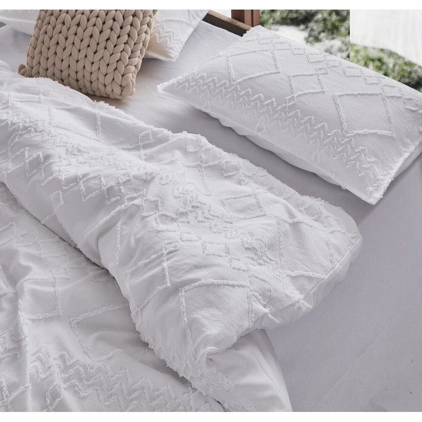 Tufted Ultra Soft Microfiber Quilt Cover Set Queen White