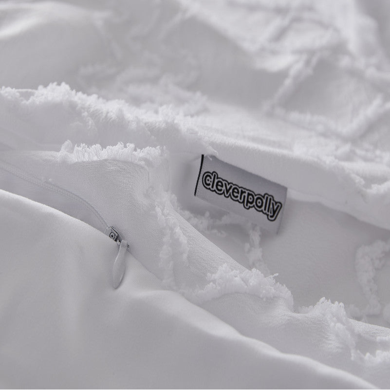 Tufted ultra soft microfiber quilt cover set-super king white