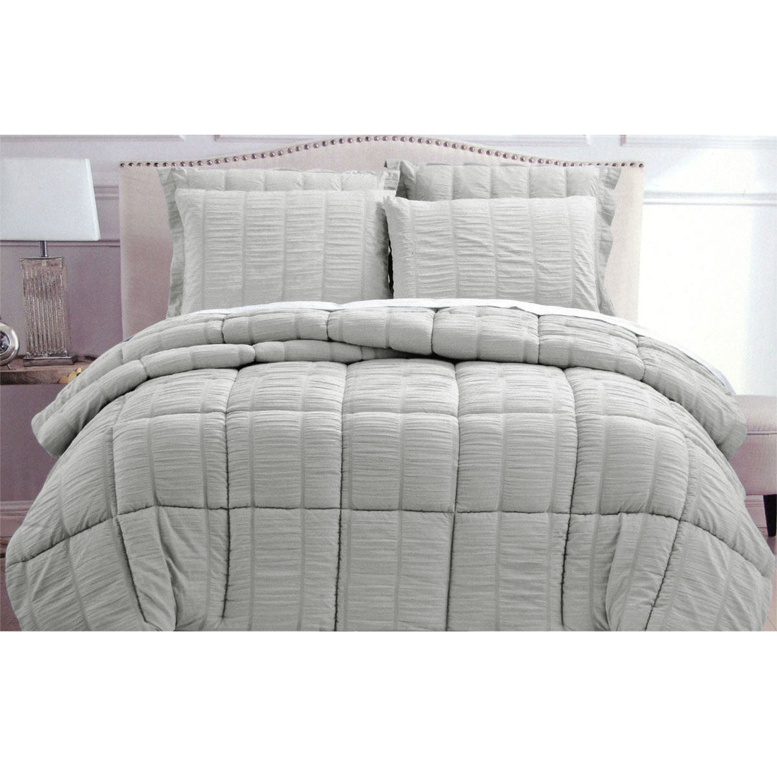 Hotel Living Seersucker Comforter Set King Grey