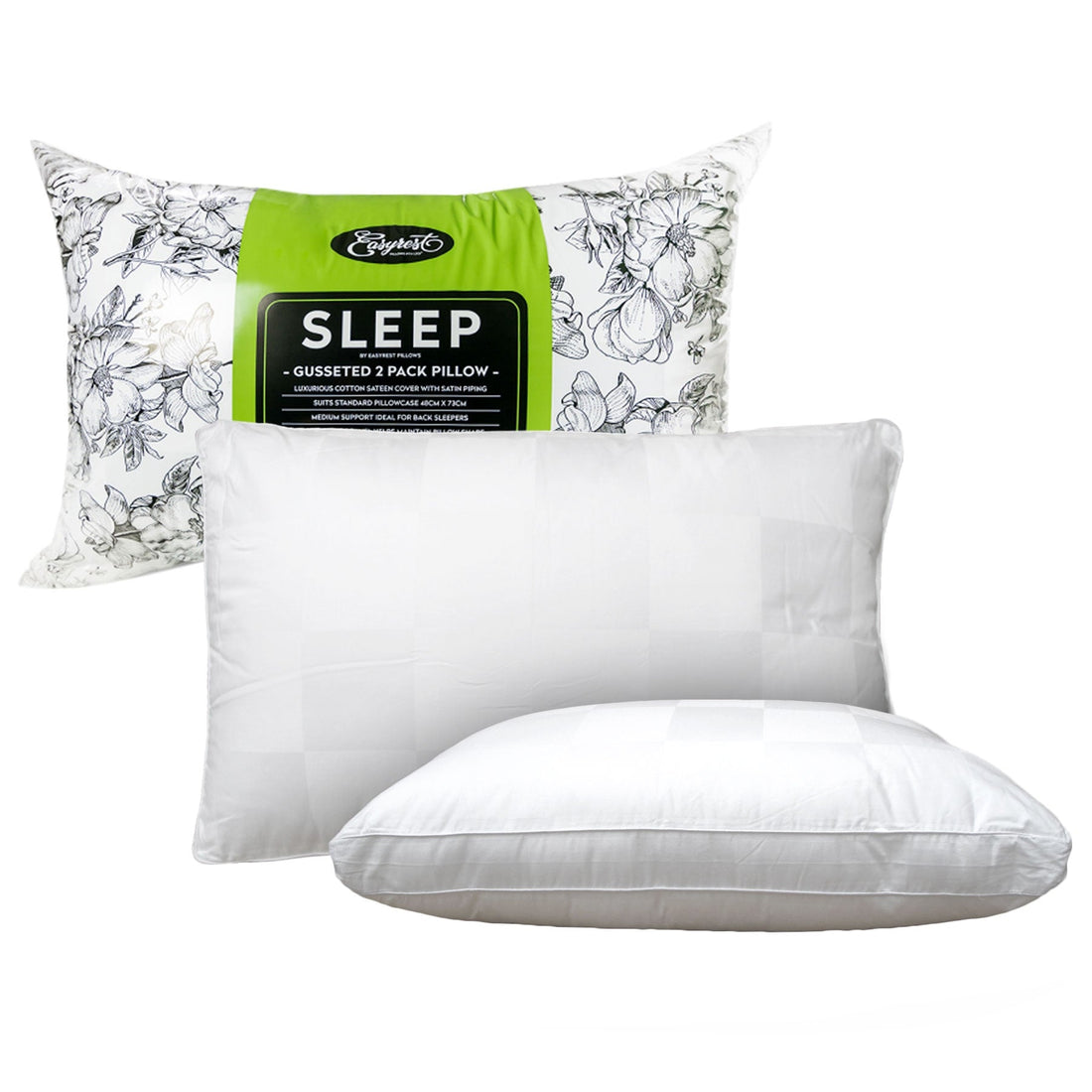 Sleep Twin Pack Gusseted Medium Standard Pillows