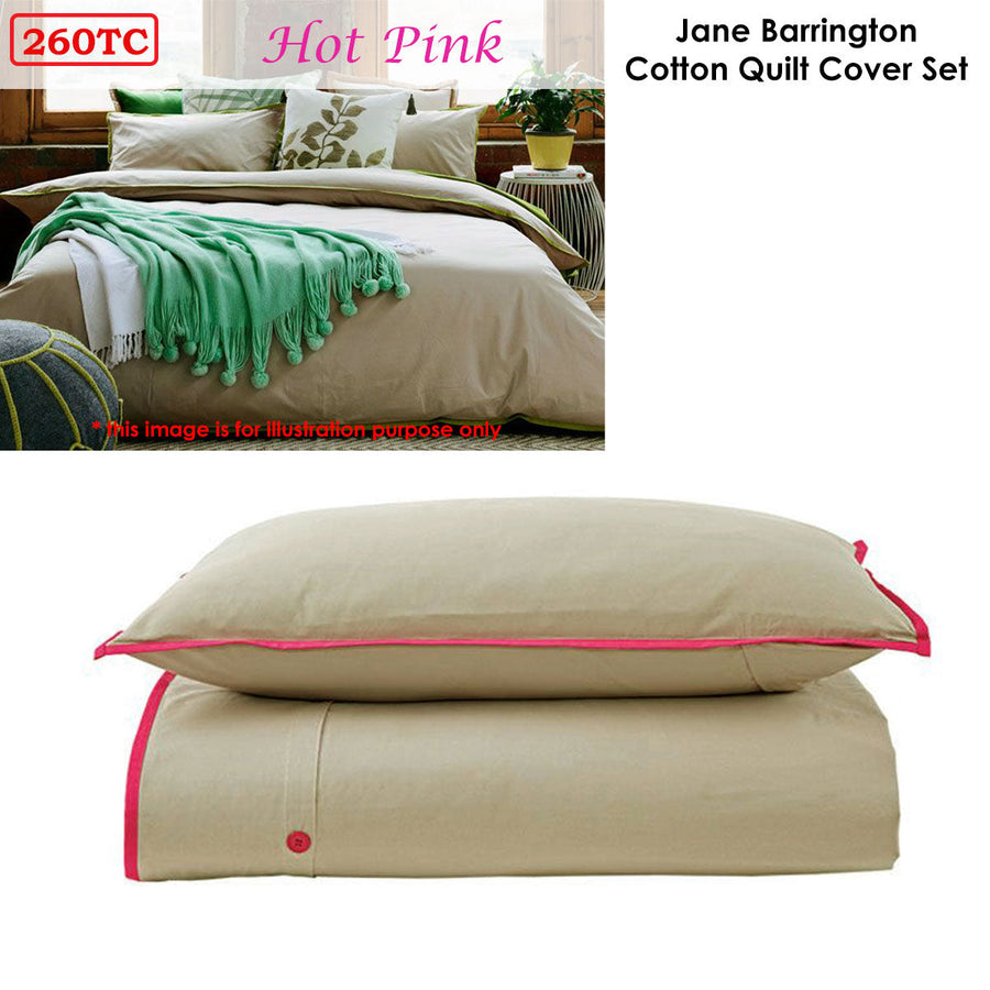 Cotton Quilt Cover Set Taupe/Hot Pink Single