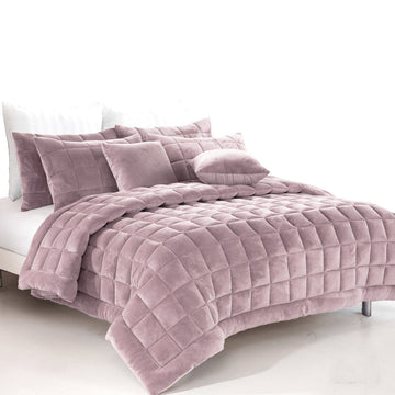 Augusta Faux Mink Quilt Comforter Set Blush Single