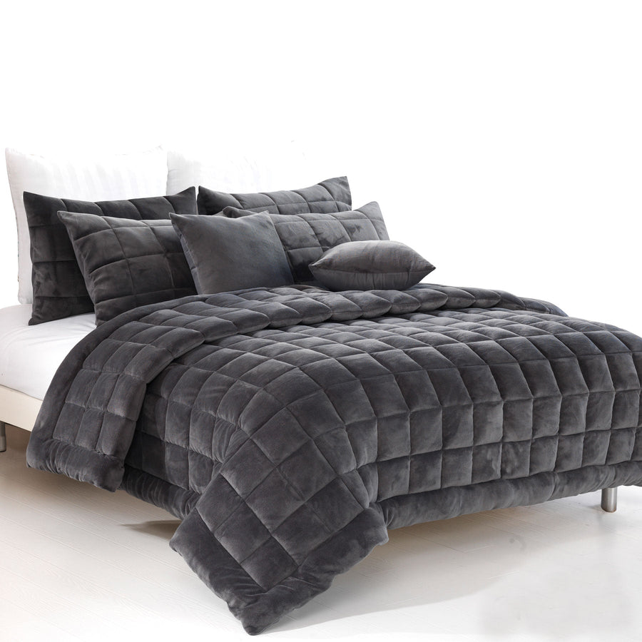 Augusta Faux Mink Quilt Comforter Set Charcoal Double