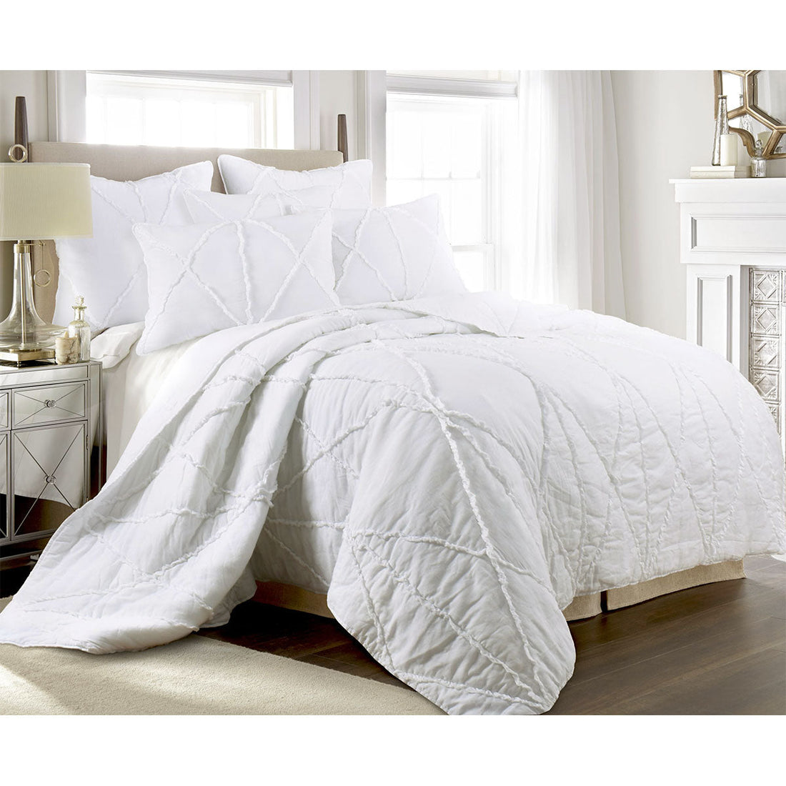 Bobby Ruffle White 3 Piece Coverlet Set Queen