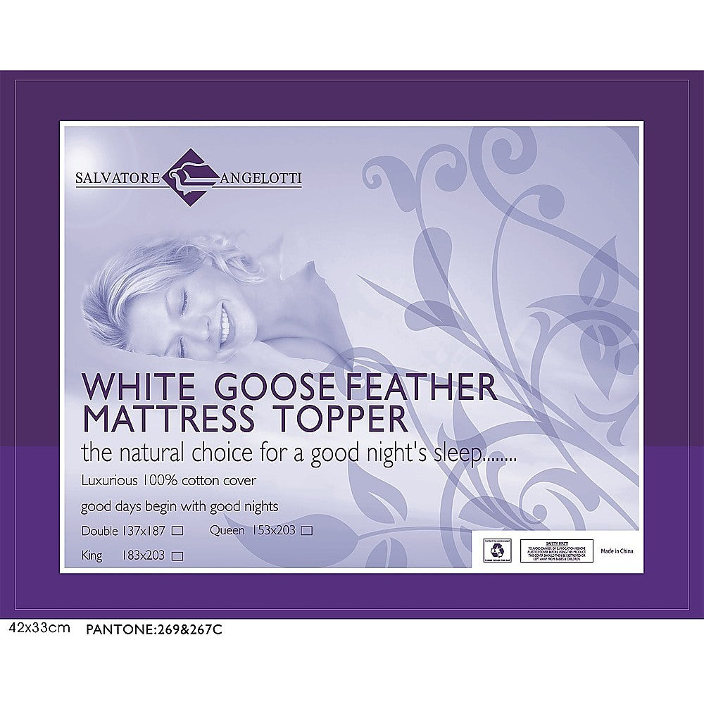 100% White Goose Feather Mattress Topper - King