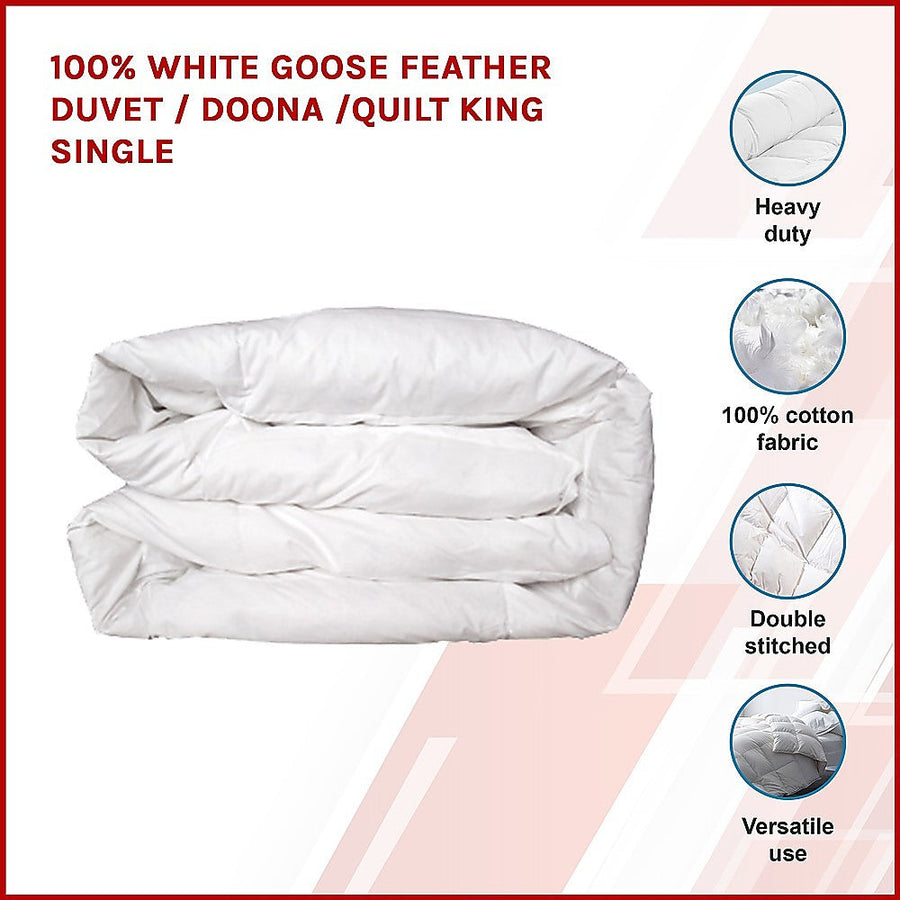 100% White Goose Feather Duvet / Quilt King Single