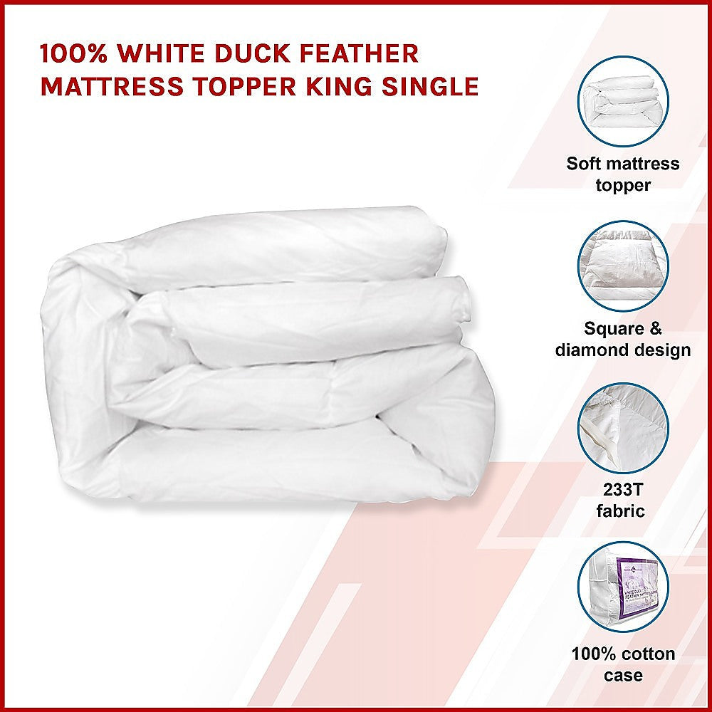 100% White Duck Feather Mattress Topper King Single