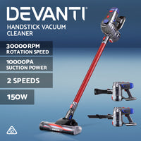 Handheld Vacuum Cleaner Cordless Stick Handstick Vac Bagless 2-Speed Headlight Red