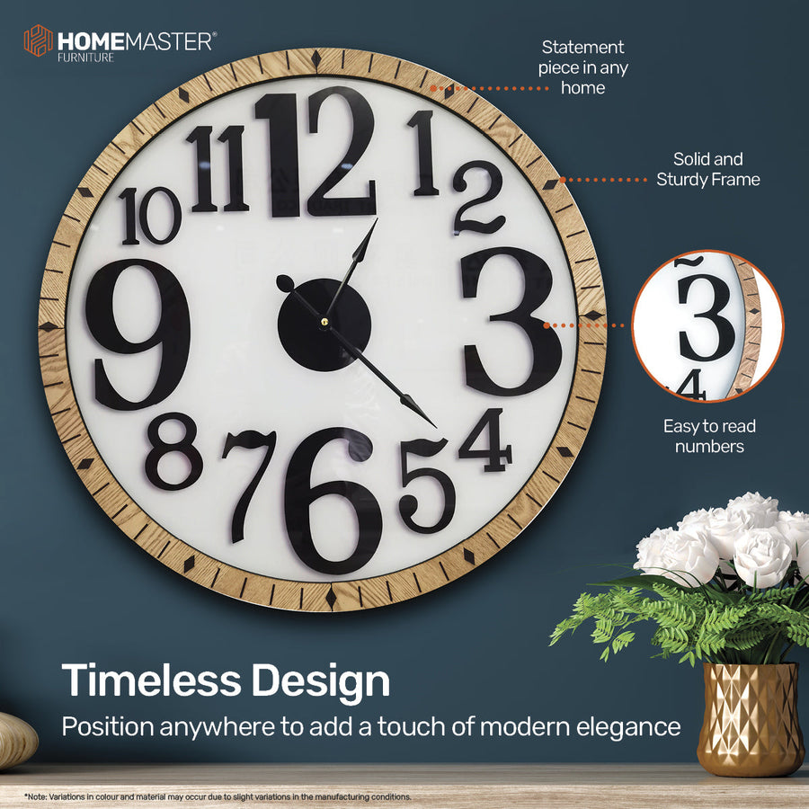 Wall Clock Large Modern Design Stylish Glass Surface 60cm
